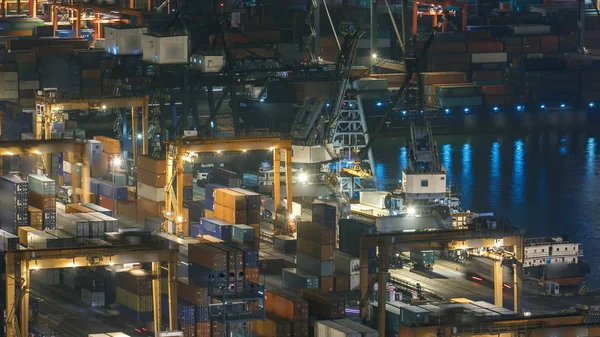 Hong Kong Container Terminal Nacht Timelapse Hong Kong Kwai Tsing — Stockfoto