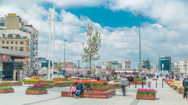 Vierkante Timelapse Taksim Istanbul Turkije Auto Mensen Het Drukke Taksim — Stockfoto