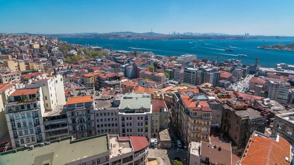 Nézet Galata Torony Golden Horn Boszporuszra Piros Tetejű Timelapse Városra — Stock Fotó