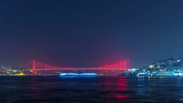 Pont Éclairé Sur Bosphore Timelapse Nocturne Turquie Rebaptise Pont Bosphore — Photo