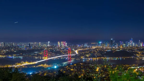 Стамбул Міський Пейзаж Нічний Час Lapse Вид Міський Горизонт Протоку — стокове фото