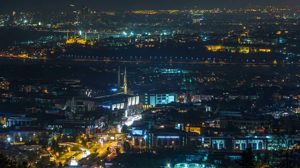 Istanbul Klassische Nacht Skyline Landschaft Zeitraffer Blick Über Den Bosporus — Stockfoto