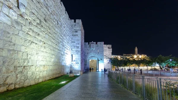 Стены Древнего Города Ночью Гиперлапс Иерусалим Израиль Ходить Улицам — стоковое фото