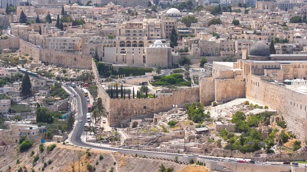 Панорамный Вид Иерусалим Рядом Временем Аль Аксы Движением Дороге Елеонской — стоковое фото