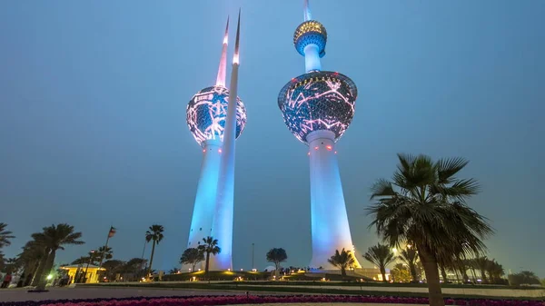 쿠웨이트 2017 쿠웨이트 타워는 Timelapse Hyperlapse 쿠웨이트 알려진 랜드마크에 조명에 — 스톡 사진