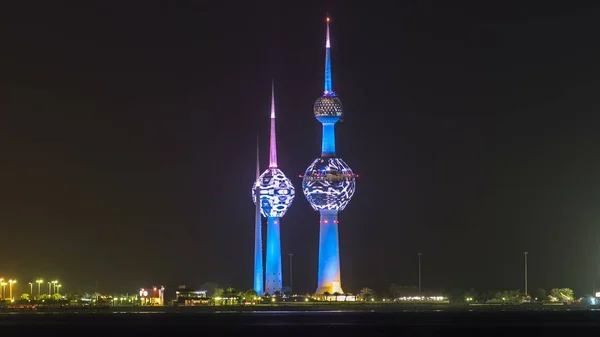 Kuwait Circa Marzo 2017 Vista Superior Kuwait Torres Noche Timelapse — Foto de Stock