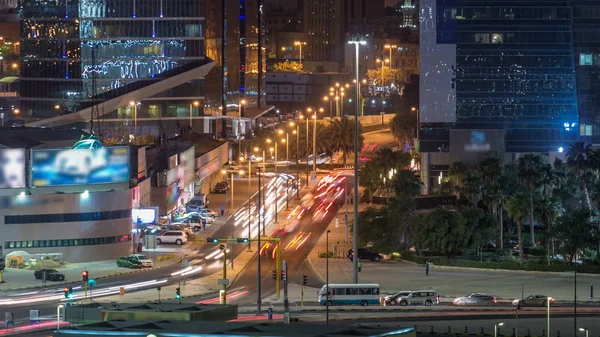 Skyline Tráfico Noche Cruce Timelapse Centro Ciudad Kuwait Iluminado Atardecer — Foto de Stock