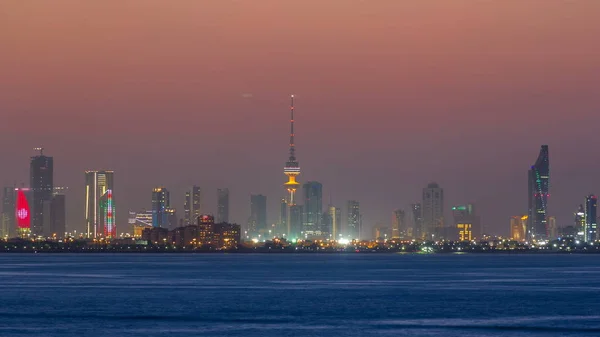 Skyline Com Arranha Céus Dia Noite Cronograma Transição Centro Cidade — Fotografia de Stock