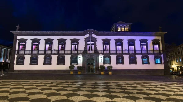 Municipio Funchal Piazza Con Una Fontana Notte Iperlapside Timelapse Madeira — Foto Stock