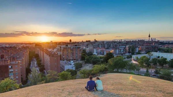 Panoramic Sunset Timelapse View Madrid Spain Photo Taken Hills Tio — Stock Photo, Image