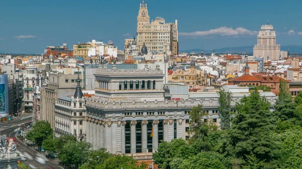 Vista Aérea Plaza Cibeles Madrid Timelapse Con Tráfico Por Carretera — Foto de Stock