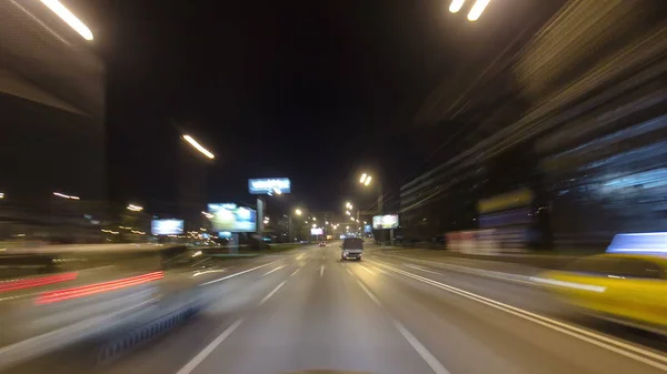 Dirija Através Tráfego Carros Ruas Cidade Moscou Hyperlapse Timelapse Noite — Fotografia de Stock