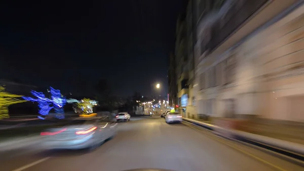 Przejazd Przez Ruch Samochodów Ulicach Miasta Moskwa Hyperlapse Timelapse Nocy — Zdjęcie stockowe