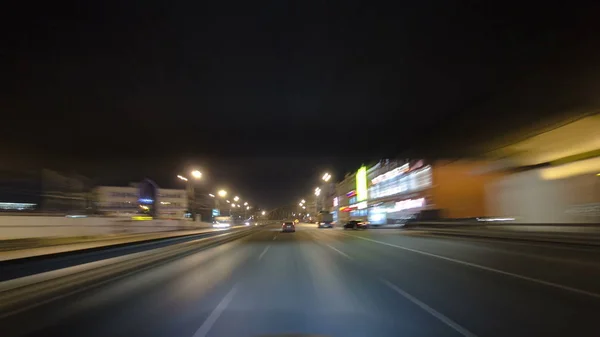 Проїхати Через Руху Автомобілів Міських Вулиць Москви Timelapse Hyperlapse Вночі — стокове фото