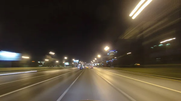 Projíždět Provoz Automobilů Ulicích Města Moskva Timelapse Hyperlapse Noci Rusko — Stock fotografie