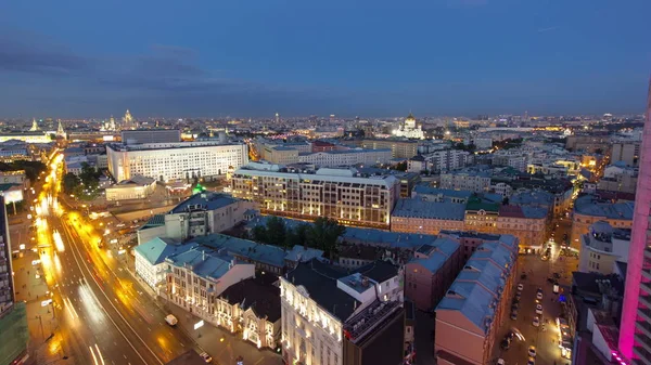 モスクワ センターの屋根から建物の全景夜移行タイムラプス新アルバート通り ロシア から日 — ストック写真