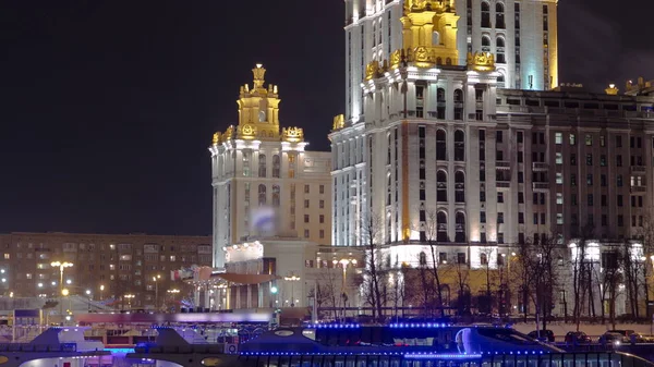 Hotel Ukrayna Kış Gece Timelapse Hyperlapse Yedi Kardeş Biri Gökdelenler — Stok fotoğraf