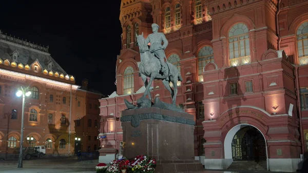 Monumento Mariscal Zhukov Cerca Del Museo Histórico Por Noche Hiperlapso — Foto de Stock