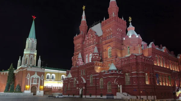 Rusya Devlet Tarihi Müzesi Gece Timelapse Hyperlapse Kızıl Meydan Trombonu — Stok fotoğraf