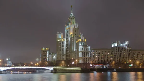 Vue Nuit Hyperlapsus Bâtiment Kotelnicheskaya Embankment Building Des Bâtiments Seven — Photo