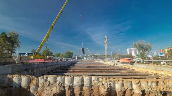 Будівництво Нової Лінії Метро Кругової Росія Москва Timelapse — стокове фото