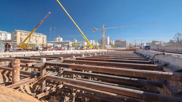 Construcción Una Nueva Línea Circular Metro Rusia Moscú Timelapse — Foto de Stock