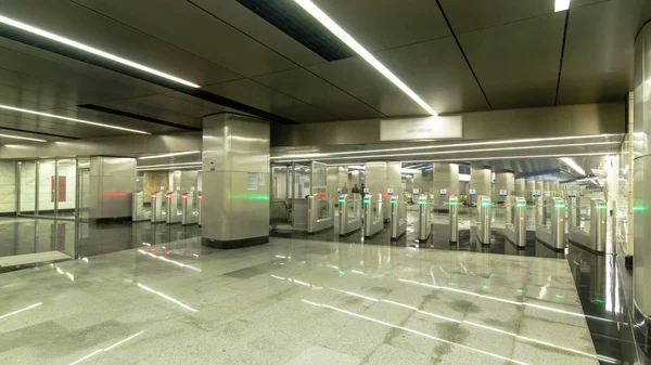 Modern Subway Station Turnstile Metro Delovoy Center Business Center Timelapse — Stock Photo, Image
