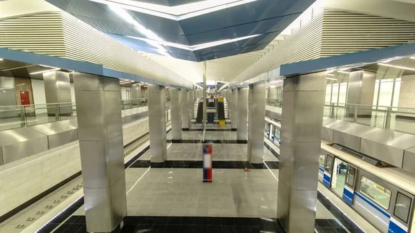 Moderna Tunnelbanestation Från Bridge Metro Delovoy Center Business Center Timelapse — Stockfoto