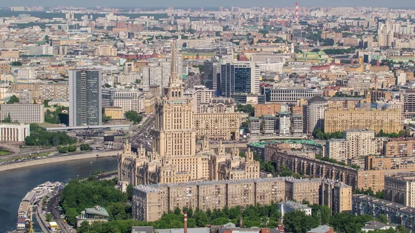 Панорамный Вид Небоскребов Делового Комплекса Москва Сити Сверху Автомобилестроение Дороге — стоковое фото