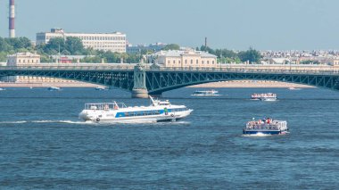 Meteor speedboat on the Neva river timelapse with tracking, St. Petersburg, Russia. clipart