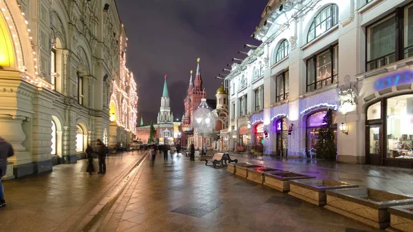 Winter View Nikolskaya Street Timelapse Hyperlapse Moscow Russia Historic Street — Stock Photo, Image