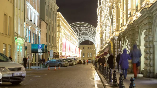 Winter View Nikolskaya Street Timelapse Moscow Russia Historic Street Connects — Stock Photo, Image
