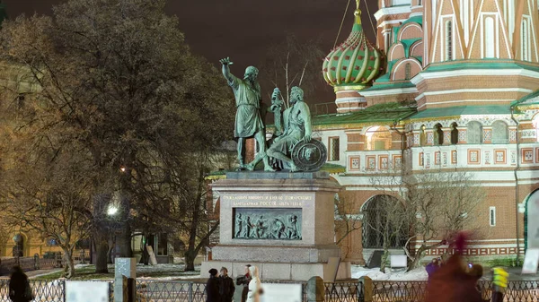 Cathédrale Saint Basile Monument Minin Pozharsky Lors Nuit Hiver Sur — Photo