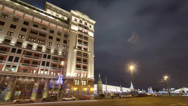Vista Fachada Oriental Antigo Hotel Moskva Noite Timelapse Hyperlapse Moscou — Fotografia de Stock