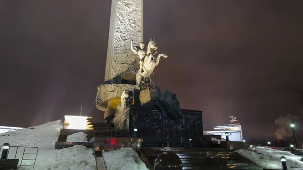George Victorious Monument Victory Park Architectural Ensemble Obelisk Evening Timelapse — Stock Photo, Image