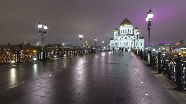 Majestätiska Ortodoxa Katedralen Kristus Frälsaren Belysta Skymningen Moskva Floden Det — Stockfoto