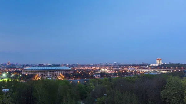 Вид Москву Сити Воробьевых Гор После Захода Солнца Днем Ночью — стоковое фото