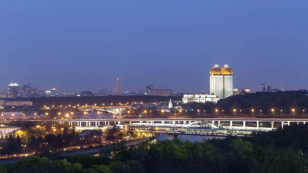 Vista Nocturna Academia Ciencias Torre Shukhov Desde Plataforma Observación Las — Foto de Stock