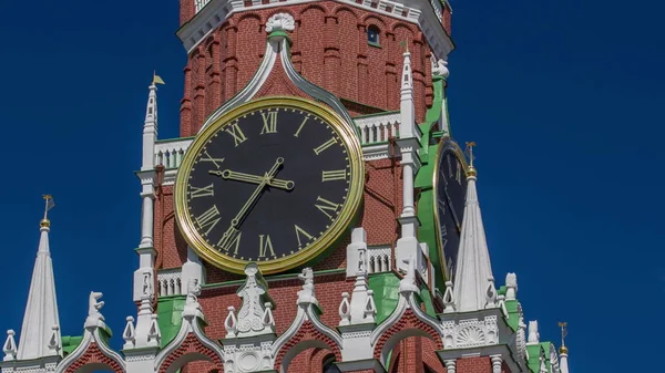 Moskauer Kreml Roter Platz Spasskaja Retteruhr Zeitraffer Hyperlapse Verziert Mit — Stockfoto