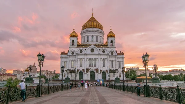 Величний Православний Собор Христу Спасителю Захід Сонця Березі Москви Ріки — стокове фото