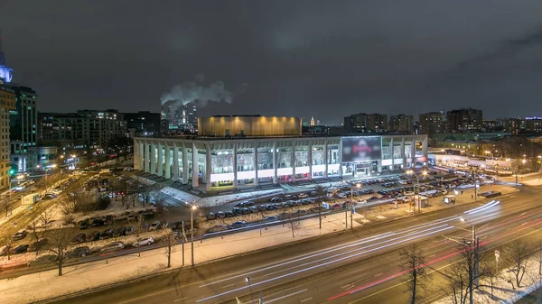 Moscow City Russia Skyline Aerial Panoramic Top View Night Timelapse — Stock Photo, Image