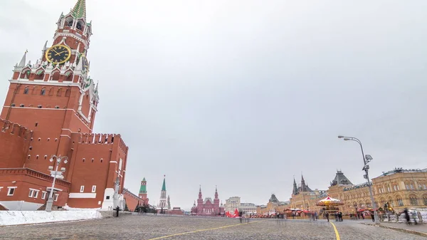 Rússia Moscou Praça Vermelha Timelapse Torre Spasskaya Centro Comercial Gum — Fotografia de Stock