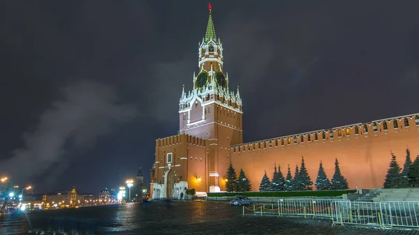 보기는 구세주 Spasskaya Timelapse Hyperlapse와 모스크바 크렘린 겨울에는 러시아의 크렘린 — 스톡 사진