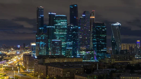Moskevské Mezinárodní Obchodní Centrum Moscow City Timelapse Noci Městské Krajiny — Stock fotografie