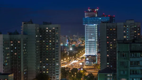Nacht Moskauer Stadtbild Von Den Dächern Zeitraffer Wohnhäuser Bei Nacht — Stockfoto