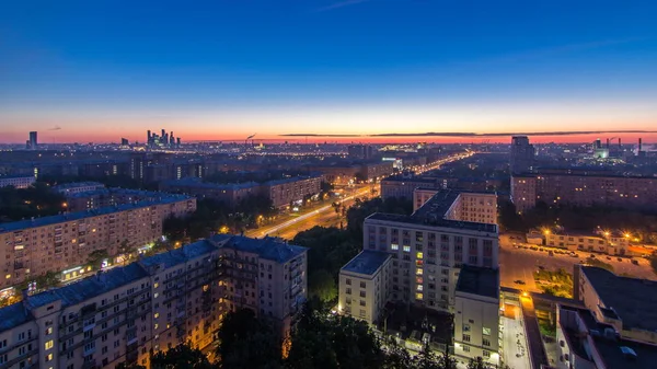 Residential Buildings Leninskiy Avenue Stalin Skyscrapers Panorama City Sunrise Night — Stock Photo, Image