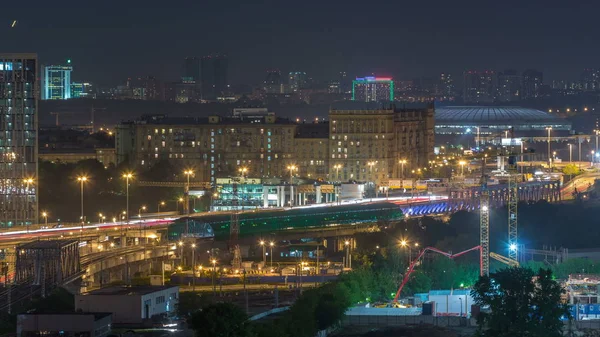 Timelapse Van Moskou Het Bovenste Luchtfoto Nacht Van Derde Ring — Stockfoto