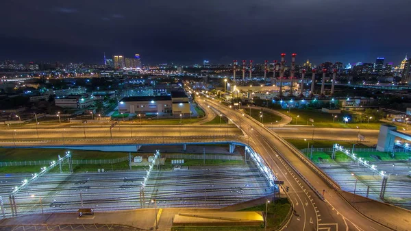 Timelapse Moskwa Noc Lotu Ptaka Widok Góry Trzeci Pierścień Transportu — Zdjęcie stockowe