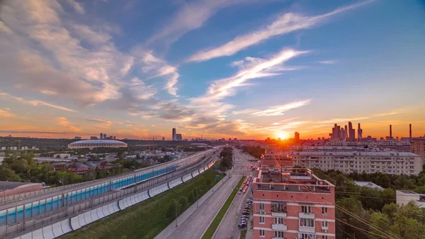 Der Dritte Ring Straßenverkehr Bei Sonnenuntergang Zeitraffer Luftaufnahme Von Dach — Stockfoto