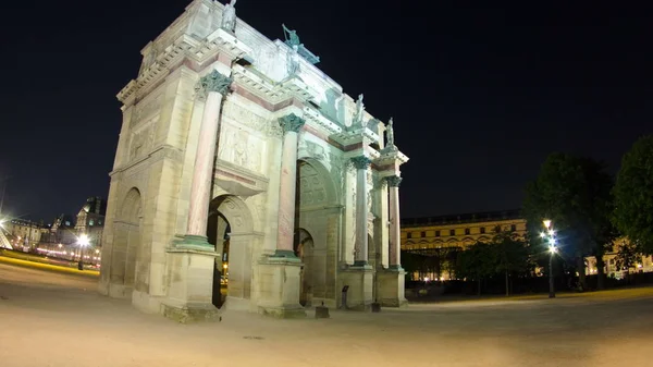 Oświetlony Arc Triomphe Carrousel Księżyc Noc Timelapse Hyperlapse Paryż Francja — Zdjęcie stockowe